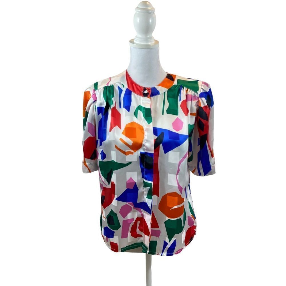 Vintage‎ 80’s Lloyd Williams Petite Geometric Bold Print Blouse Size 4P